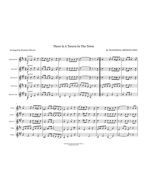 There Is A Tavern In The Town (Arr. Dominic Meccia) - Traditional Drinking Song (Small Ensemble)