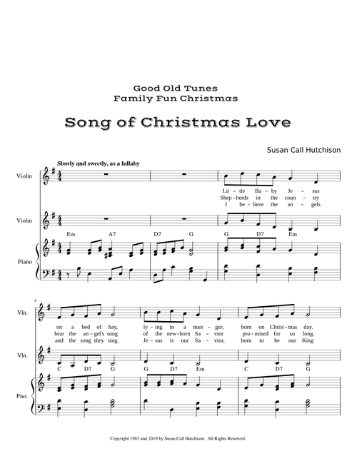 Song of Christmas Love_violin duet in G with lyrics and chords
