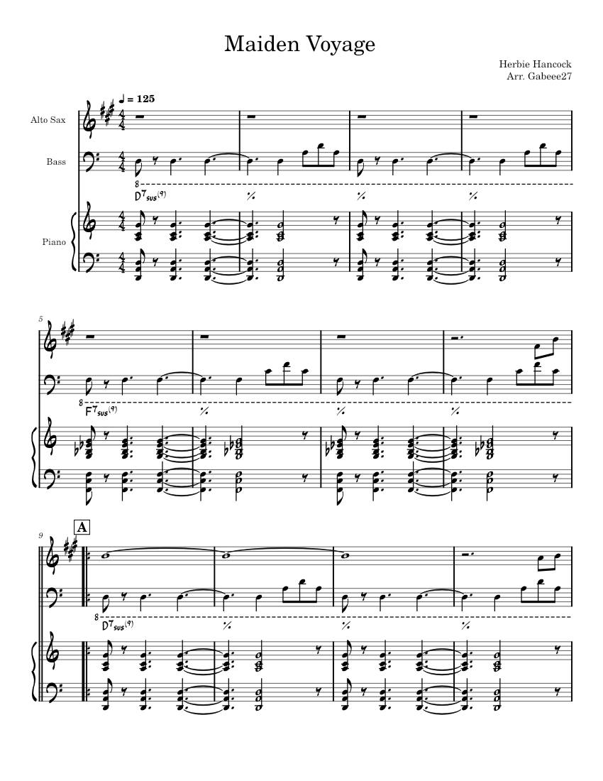 Maiden Voyage Herbie Hancock Sheet music for Vocals Saxophone alto Jazz Band Musescore