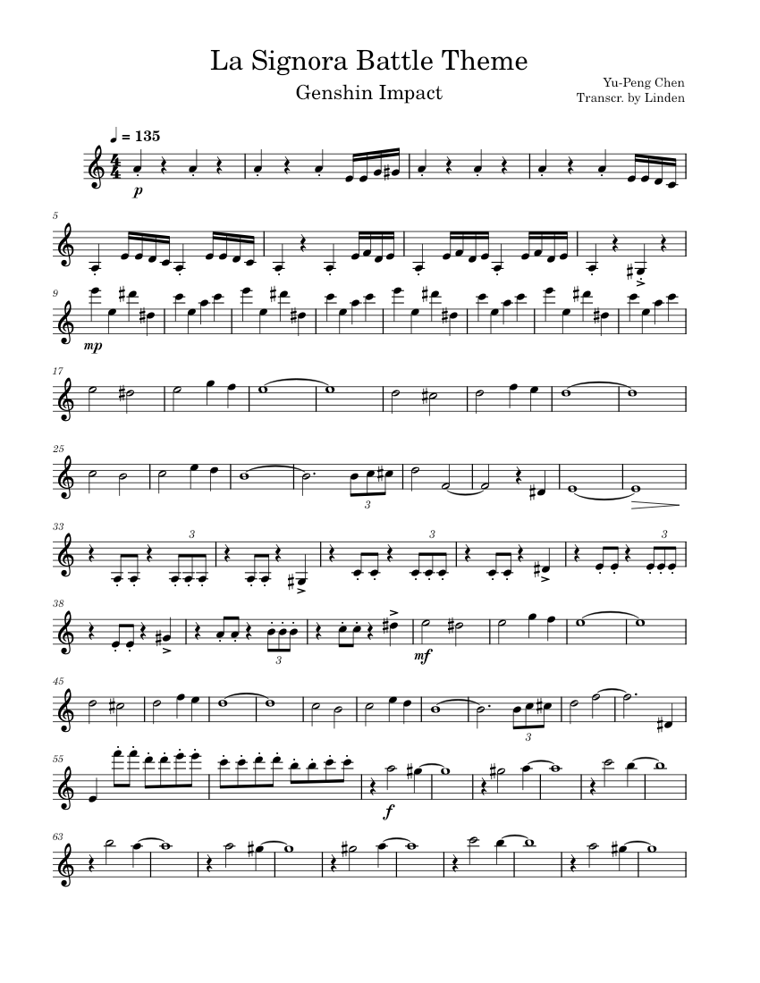 Genshin Impact La Signora Battle Theme (Violin) Sheet music for