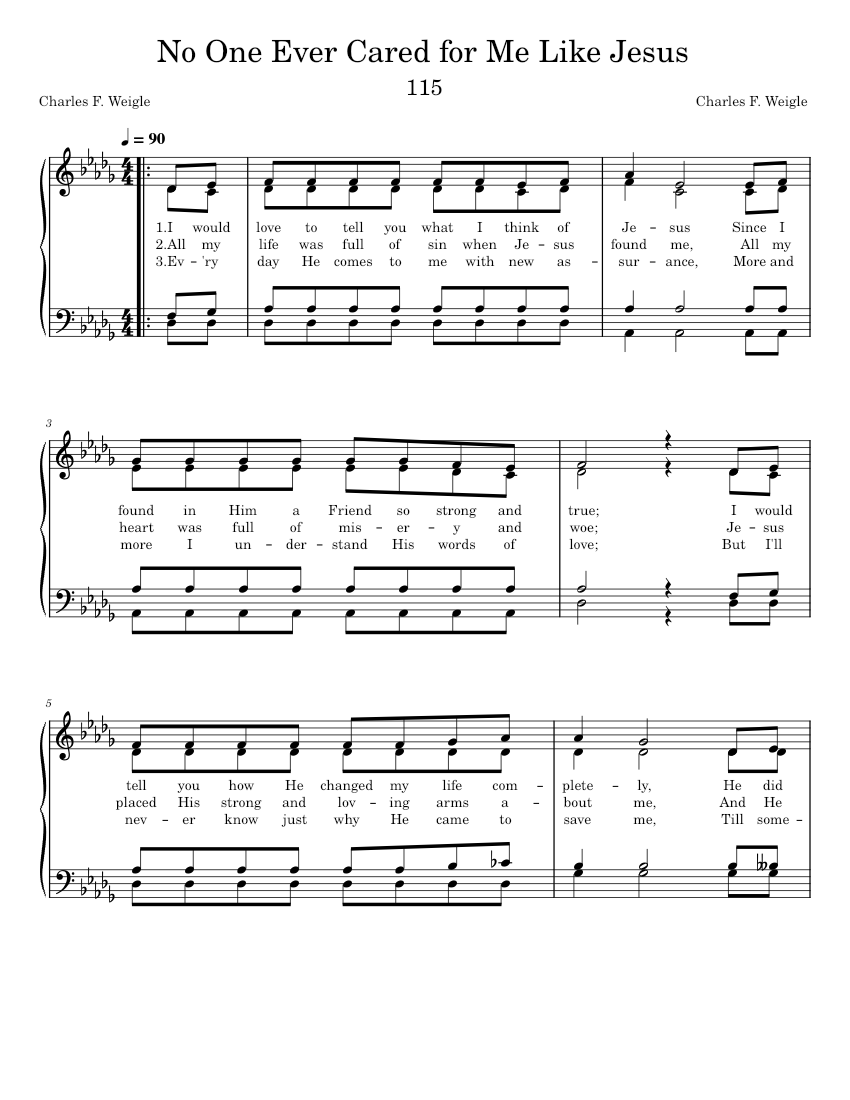 115 No One Ever Cared for Me Like Jesus Sheet Music for Piano (SATB