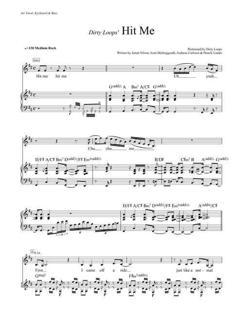 Hit Me (Arr. Popnroll 1976) - Dirty Loops (Piano Vocal)