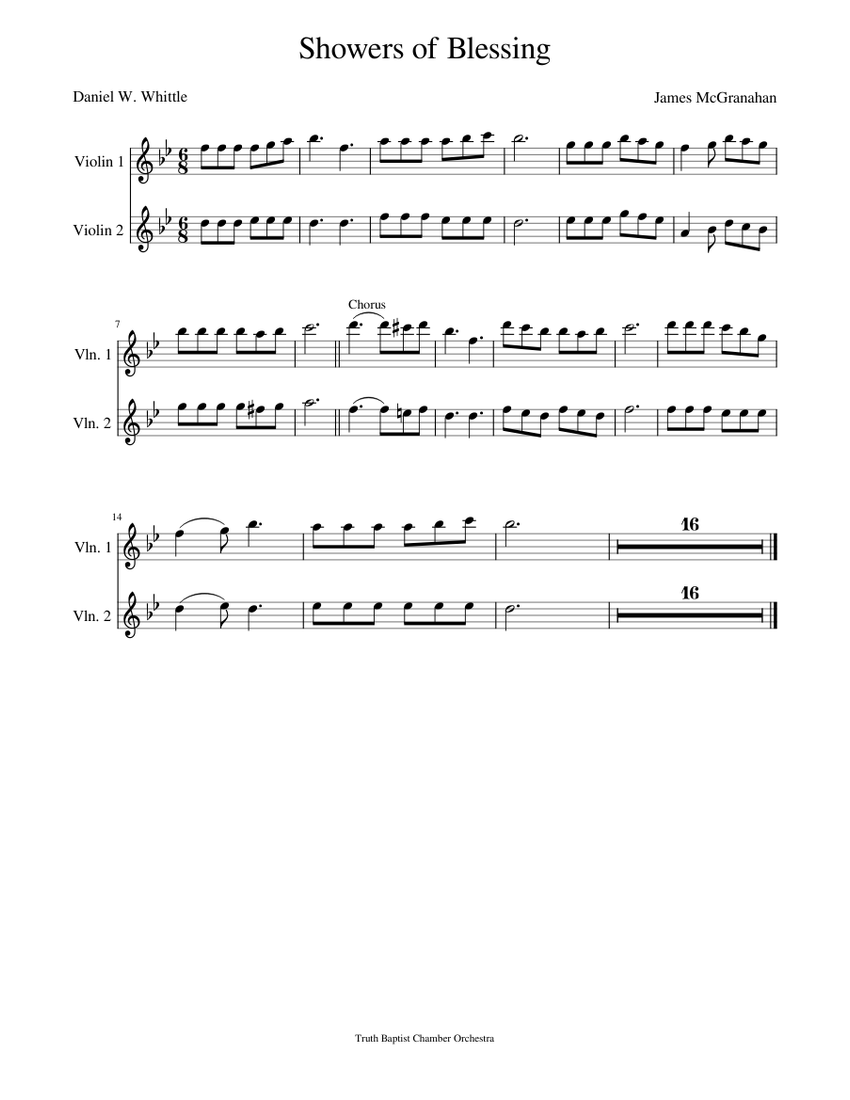 Showers of Blessing Sheet music for Violin (String Duet)