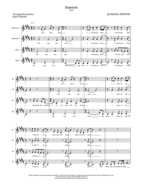 Samson (Arr. Jessica Joan Graham) - Regina Spektor (Choral, 4-Part)