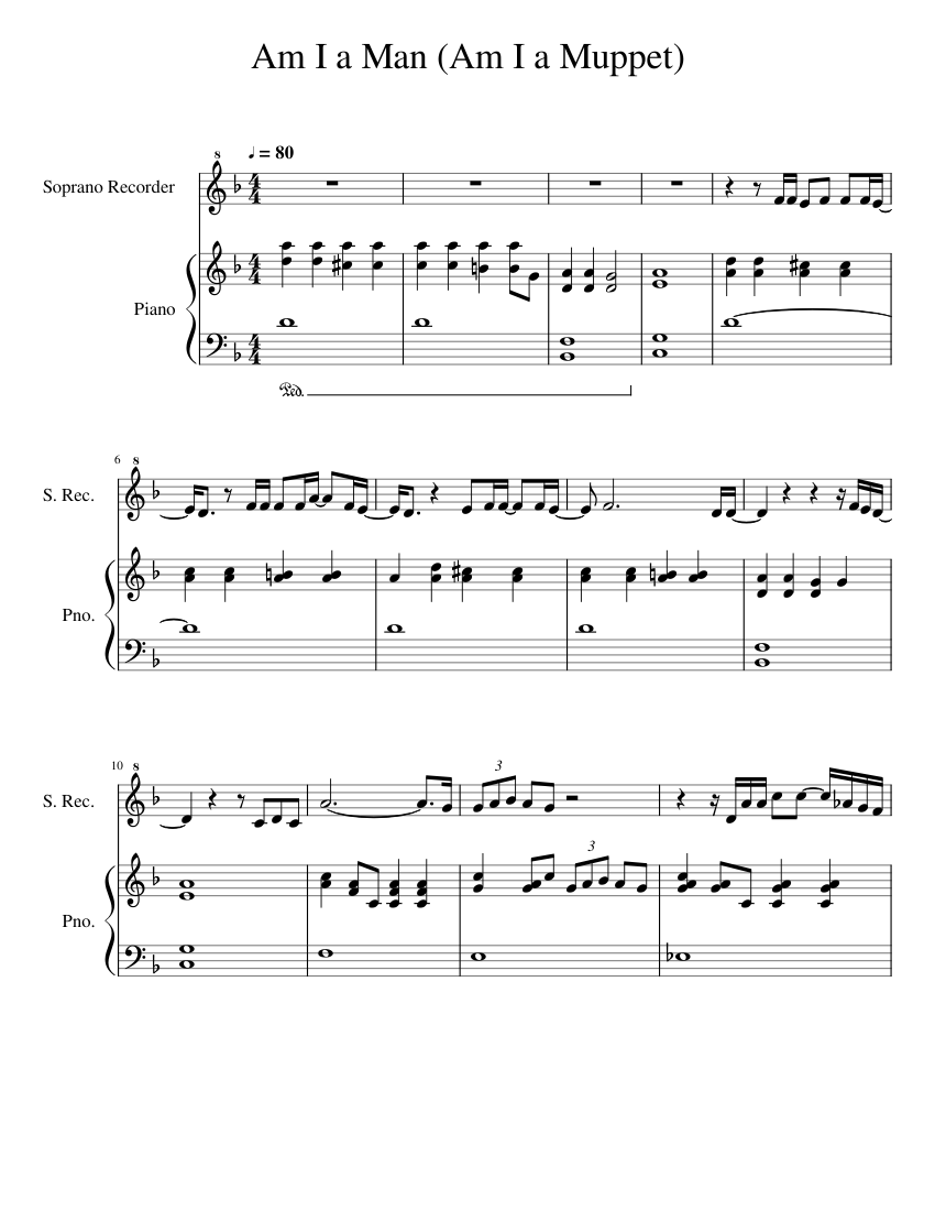 Am I a Man (Am I a Muppet) Sheet Music for Piano, Recorder (Solo