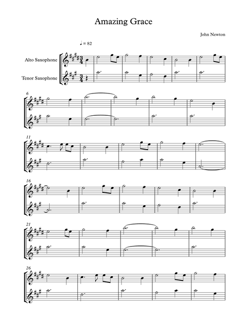 Amazing Grace (Alto Sax and Tenor Sax) (Arr. Alliance Edition) - John Newton (Saxophone Duet)
