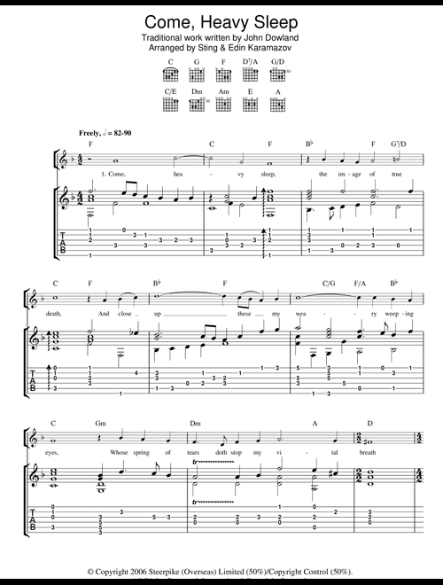 Come, Heavy Sleep (as performed by Sting and Edin Karamazov) (Guitar Tab)