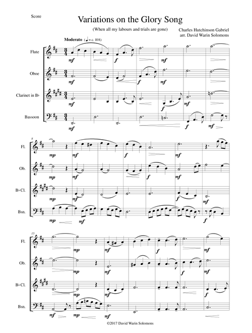 Variations on the Glory Song for wind quartet (Arr. David Warin Solomons) - Charles Hutchinson Gabriel (Woodwind Ensemble)
