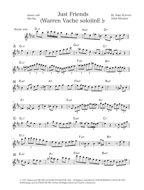 Just Friends (inEflat） (Arr. moon salt) - Warren Vache (Alto Sax Solo)