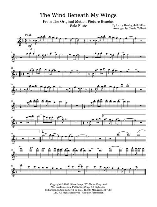 The Wind Beneath My Wings (Arr. Cascia Talbert) - Bette Midler (Flute Solo)
