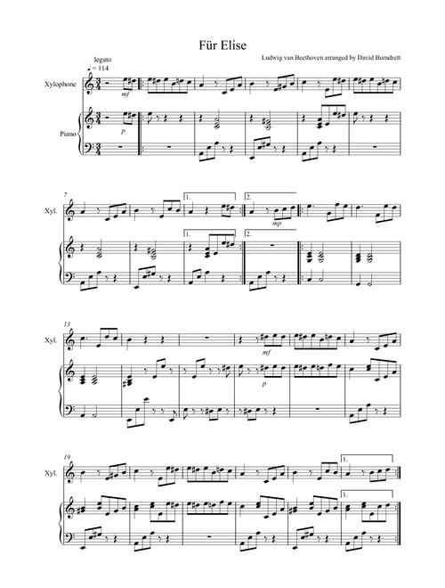 Fur Elise for Xylophone and Piano (Arr. David Burndrett) - Ludwig van Beethoven (Xylophone and Piano)