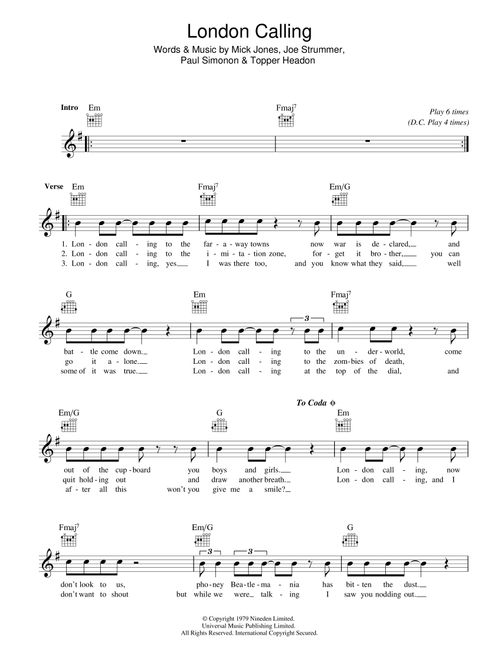 London Calling - The Clash (Lead Sheet - Fake Book)