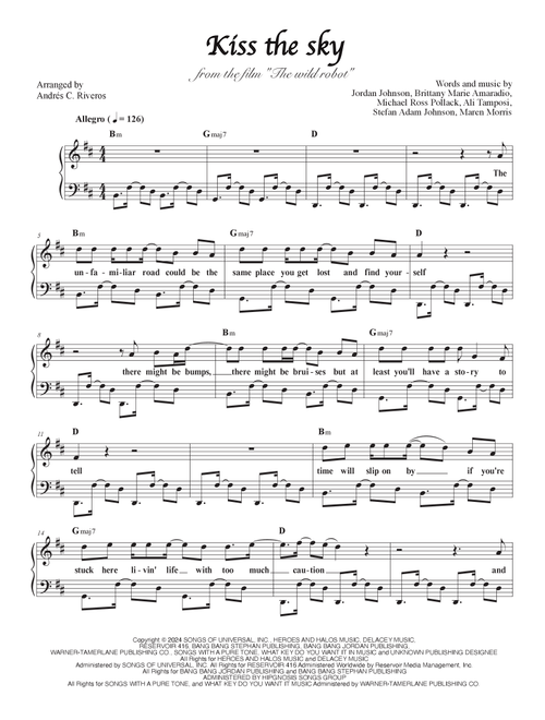 Kiss The Sky (Arr. Andrés C. Riveros) - Maren Morris (Piano Solo)