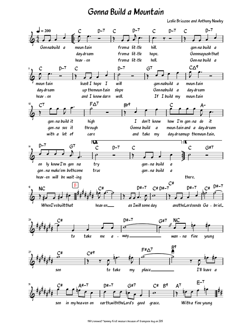 Gonna Build A Mountain (lead sheet with lyrics) Sheet music for Piano
