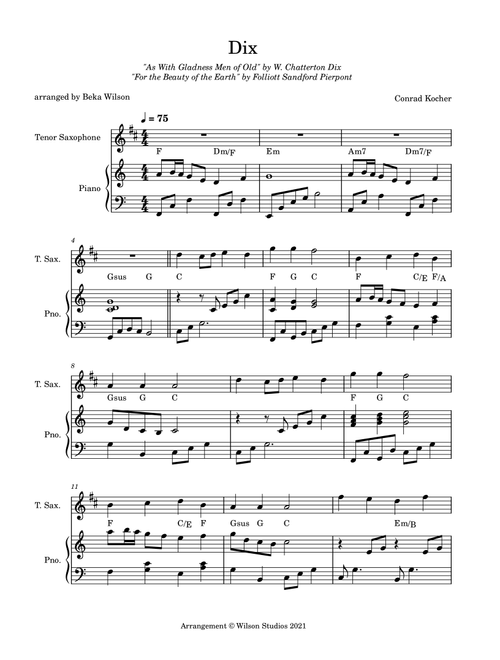 For the Beauty of the Earth--tenor sax solo (Arr. Beka Wilson) - Conrad Kocher (Tenor Sax and Piano)