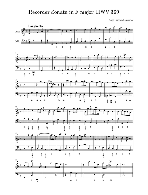 ディオ　ベスト・ヒット・スコア Recorder Sonata in F major, HWV 369 – Georg Friedrich Händel Sheet