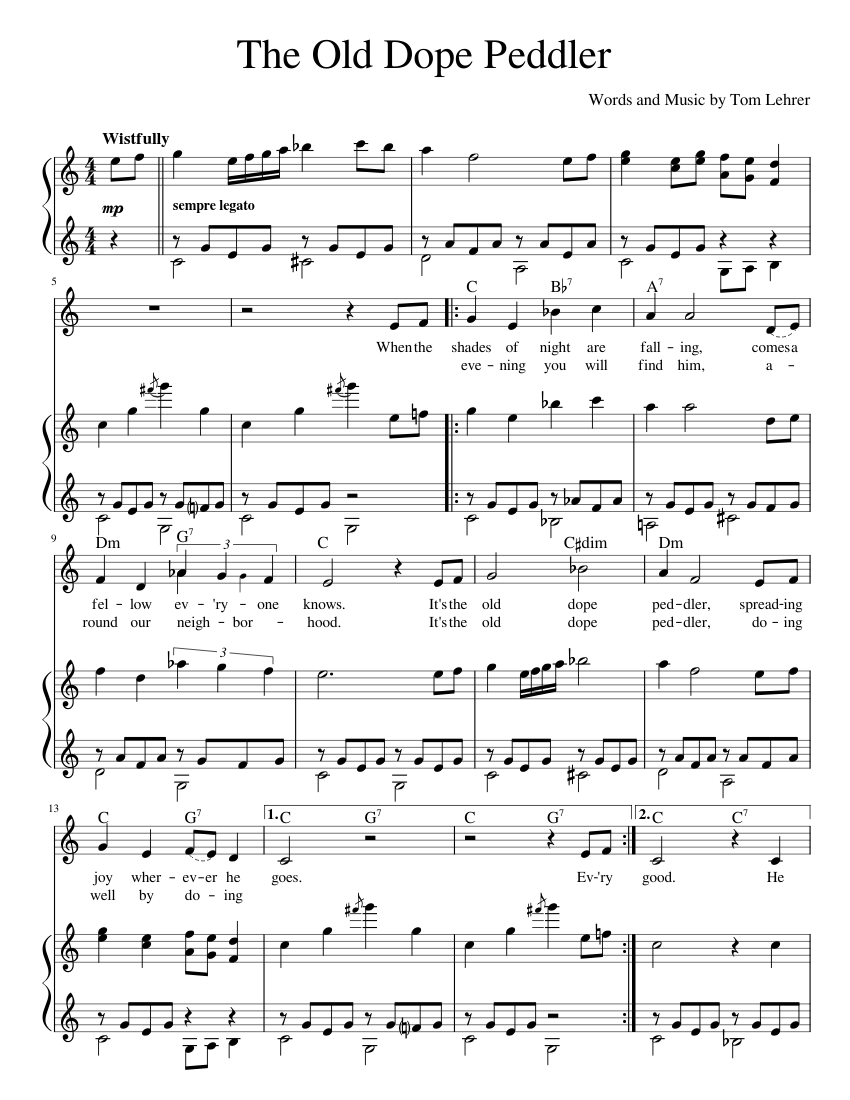 The Old Dope Peddler Tom Lehrer Sheet Music For Piano Vocals Piano