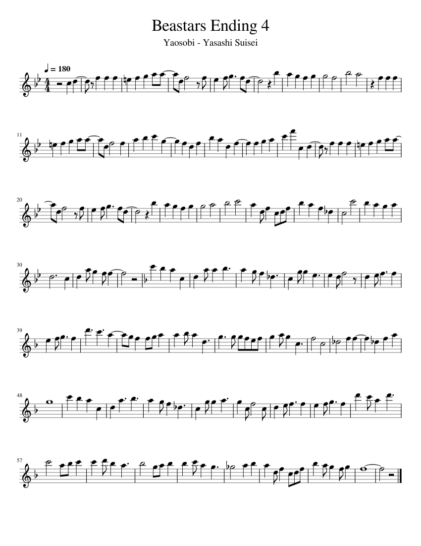 Beastars Ending 4 Sheet Music for Flute (Solo) | MuseScore.com
