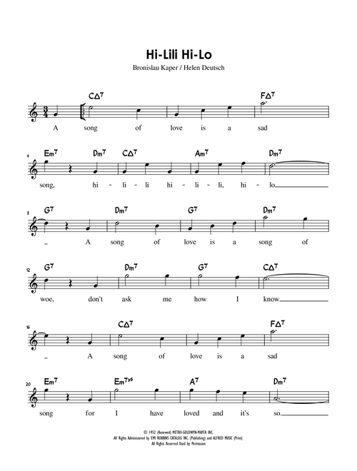 Hi-lili, Hi-lo (Arr. Charles Lee) - Bronislau Kaper (Piano Vocal)
