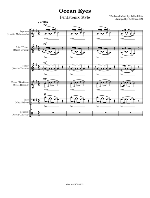 Ocean Eyes | Billie Eilish (Pentatonix Style Sheet Music)
