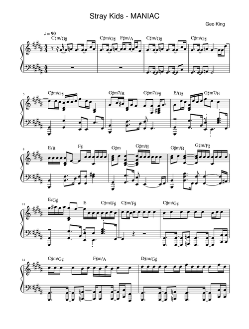 Maniac (Arr. Gregory King) - Stray Kids (Easy Piano)