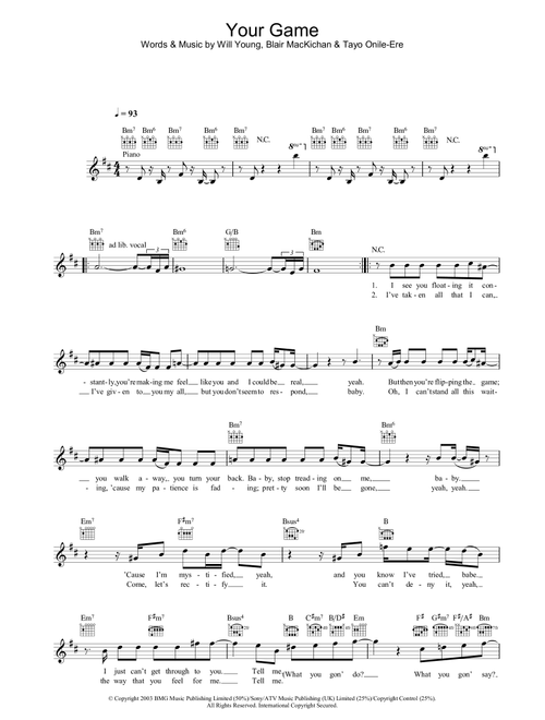Your Game - Will Young (Lead Sheet - Fake Book)