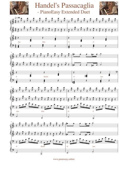 Passacaglia (Handel) - Extended PianoEasy Duet for four hands - PianoEasy.online