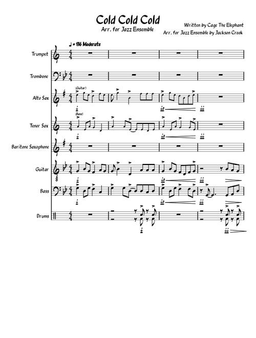 Cold Cold Cold By Cage the Elephant | Arr. for Jazz Ensemble by Jackson Crook
