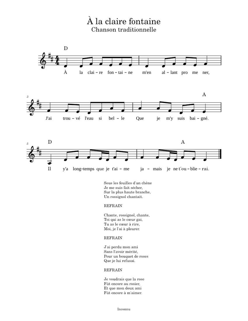 A la claire fontaine Misc Traditional Sheet music for Piano (Solo)