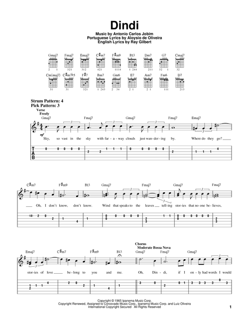 Dindi - Antonio Carlos Jobim, Aloysio de Oliveira (Easy Guitar with TAB)