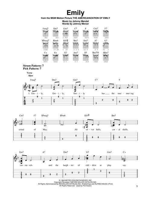 Emily - Johnny Mercer (Easy Guitar with TAB)