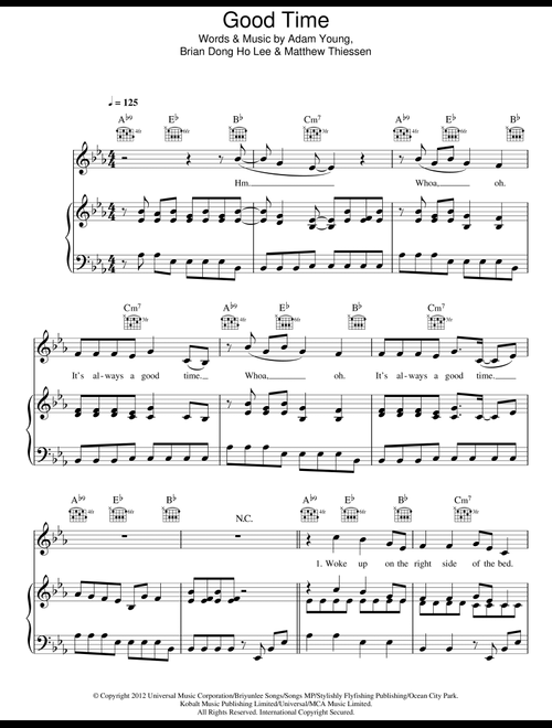 Good Time - Owl City featuring Carly Rae Jepsen (Piano-Vocal-Guitar (Piano Accompaniment))