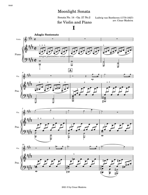 Moonlight Sonata by Beethoven 1 mov. - Violin and Piano (Full Score) (Arr. César Madeira) - Ludwig Van Beethoven (Violin and Piano)