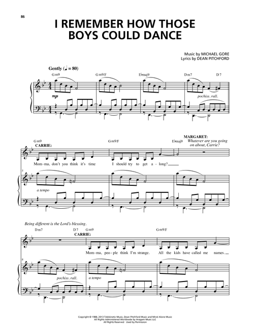 I Remember How Those Boys Could Dance (from Carrie The Musical) - Michael Gore, Dean Pitchford (Piano Vocal)