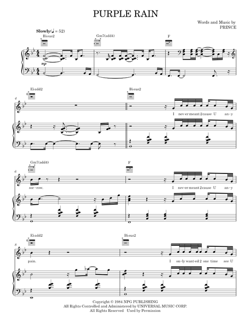 Purple Rain - Prince, Prince & The Revolution (Piano-Vocal-Guitar)