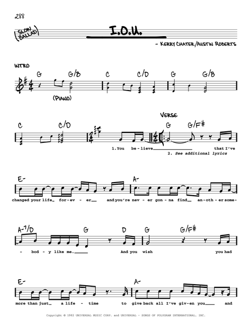I.O.U. - Lee Greenwood (Real Book - Melody-Chords-Lyrics)