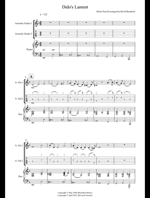 Dido's Lament for Guitar and Piano (Arr. David Burndrett) - Henry Purcell (Guitar and Piano)