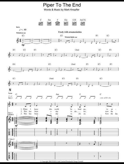 Piper To The End - Mark Knopfler (Guitar Tab)