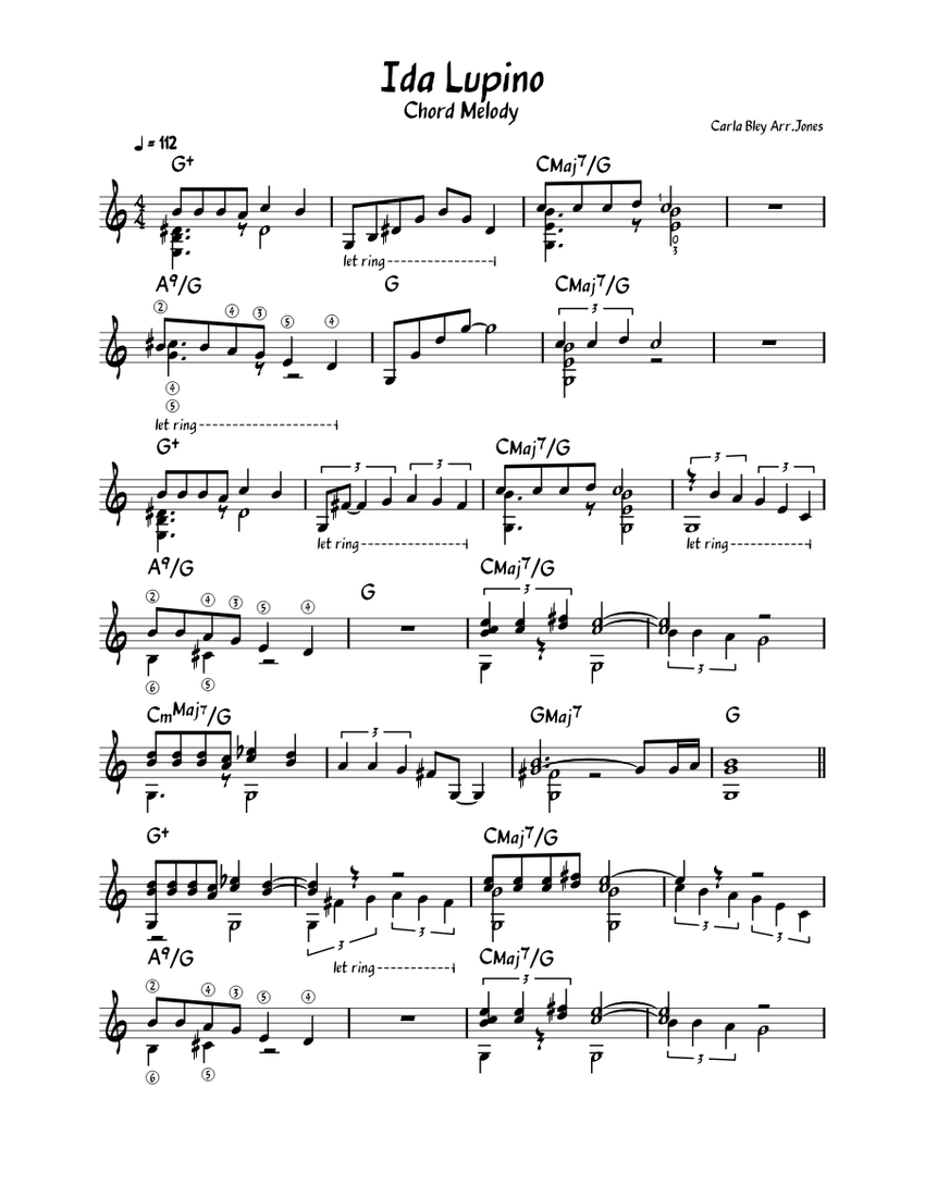 Ida Lupino (Chord Melody) Carla Bley/Arr.Jones Sheet music for Piano