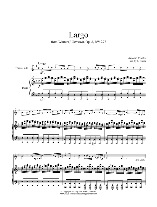 Largo from Winter for trumpet in Bb and piano (Arr. K. Krantz) - A. Vivaldi (Trumpet and Piano)
