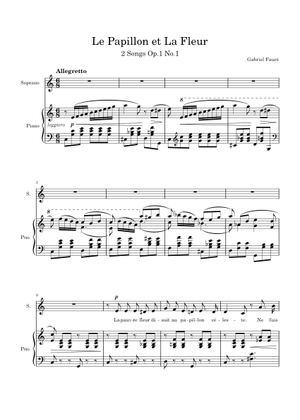 Le papillon et la fleur - Gabriel Fauré Sheet Music for Piano, Synthesizer (Mixed Duet ...