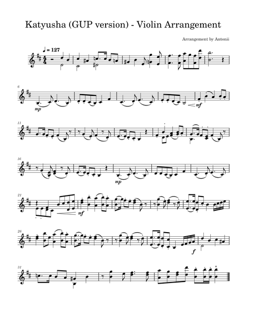 Katyusha – Matvey Blanter Katyusha (GUP version) Violin