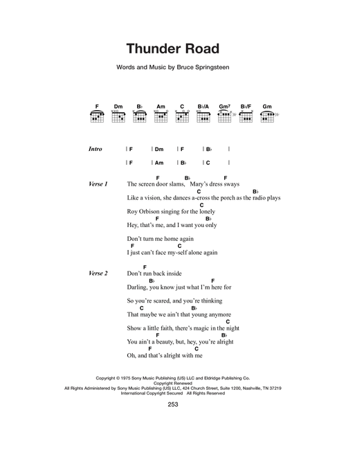 Thunder Road - Bruce Springsteen (Guitar Chords-Lyrics)