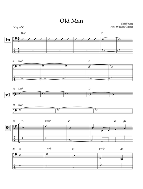 Old Man (Arr. Evan Chong) - Neil Young (Bass Tab)