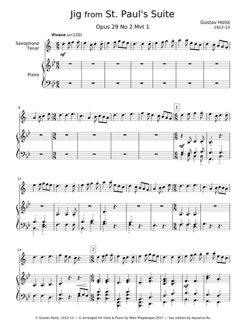Gustav Holst – Jig from St. Pauls Suite – for Sax Tenor