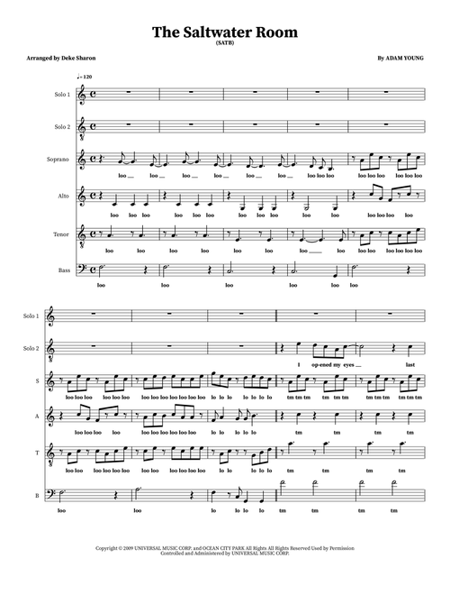 The Saltwater Room (Arr. Deke Sharon) - Owl City (Choral, SATB)
