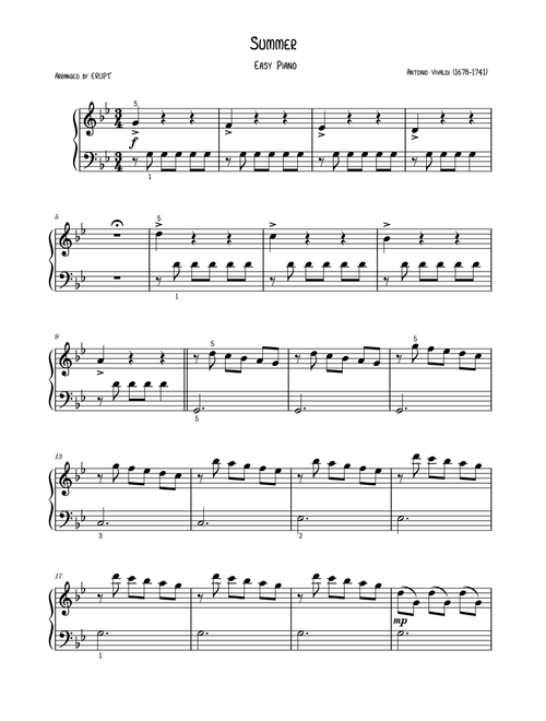 Summer by Vivaldi - 3.movement (Easy Piano, PDF) (Arr. Erupt) - Antonio Vivaldi (Piano Solo)