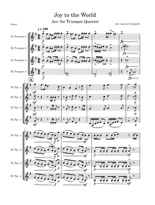 Joy To The World, Arr. for Trumpet Quartet