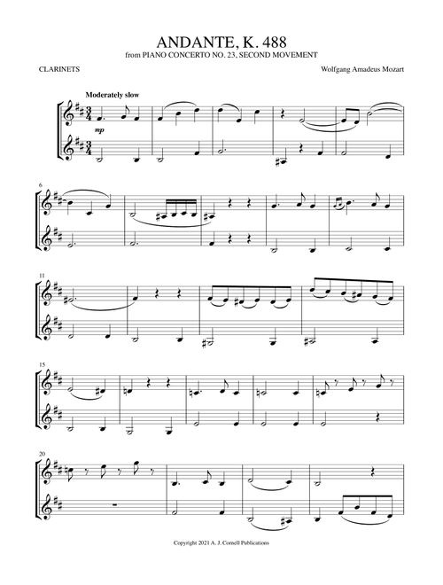 Andante (from Piano Concerto No. 23, K. 488) (Arr. Mark Phillips) - Wolfgang Amadeus Mozart (Clarinet Duet)