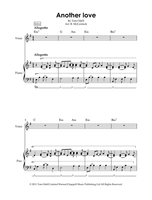 Another Love (Arr. B.McCormick) - Tom Odell (Piano-Vocal-Guitar (Piano Accompaniment))